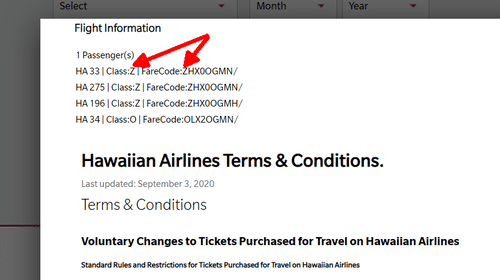 How to find Hawaiian Airlines fare classes - fare class and fare basis code.