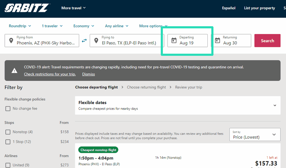 How to find and book cheap Orbitz flights: use the low fare calendar, part 1