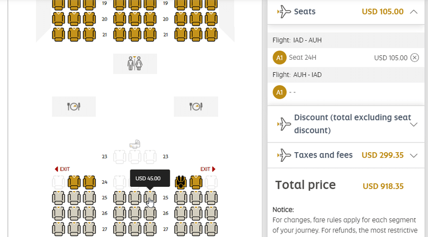 Etihad Airways - how to select a seat