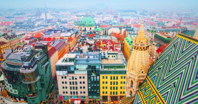 Vienna, Austria skyline with multi-colored buildings