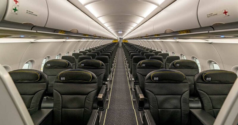 MIA-BWI Spirit Airlines Review: interior cabin of A320 with Big Front Seats and standard seats