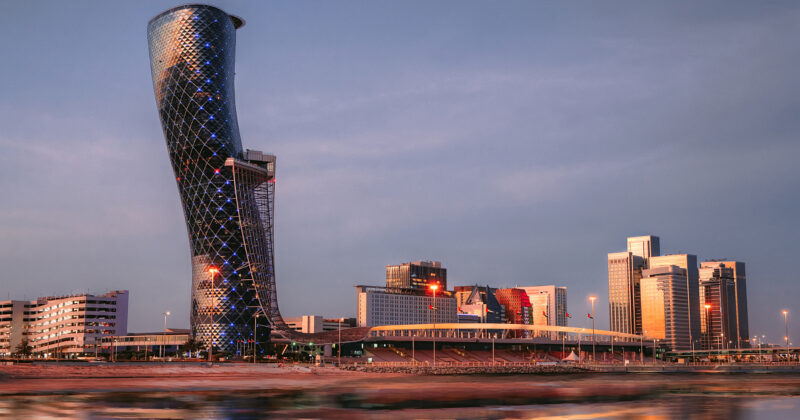 Get great deals on flights to Abu Dhabi and see sights like the capital gate district.