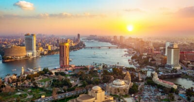 Skyline of Cairo, Egypt at sunset