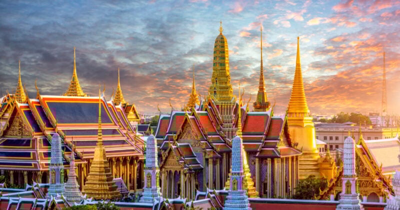Grand palace and Wat Phra Keaw at sunset, Bangkok, Thailand
