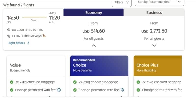 How to earn Air Canada points on Etihad flights, step 2: Select flights