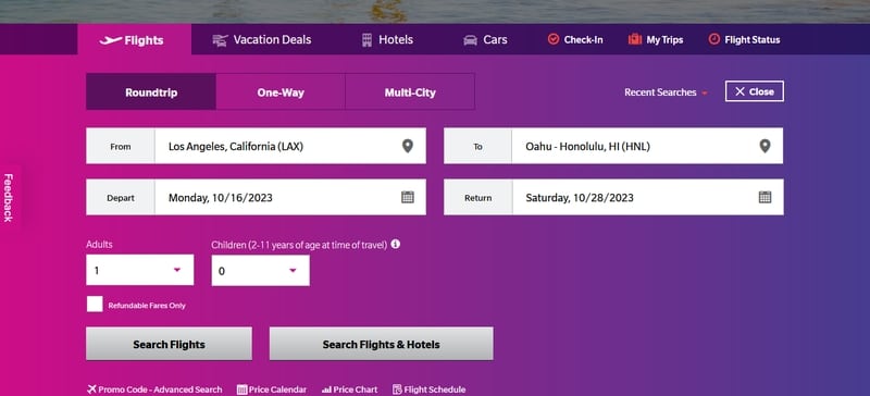 How to search for Hawaiian Airlines economy flights