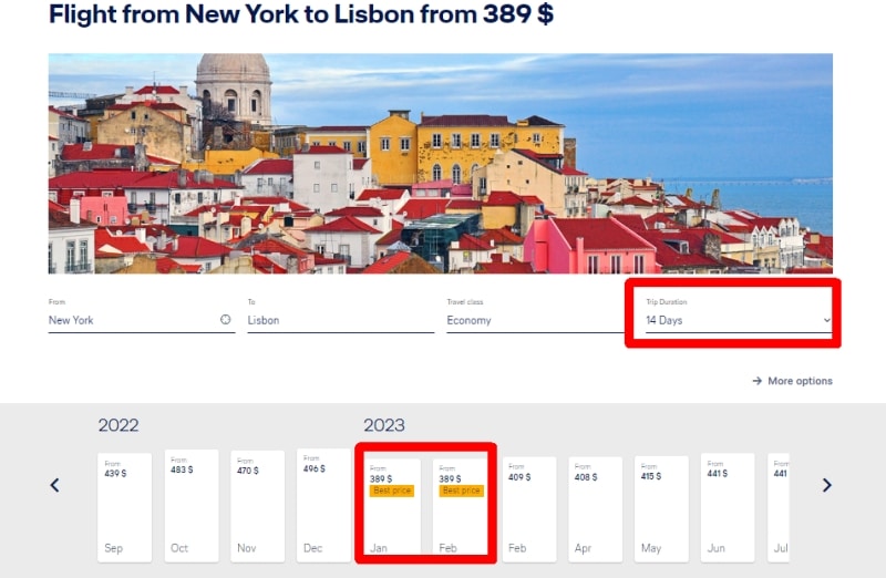 Lufthansa best offers: How to select destination and trip duration