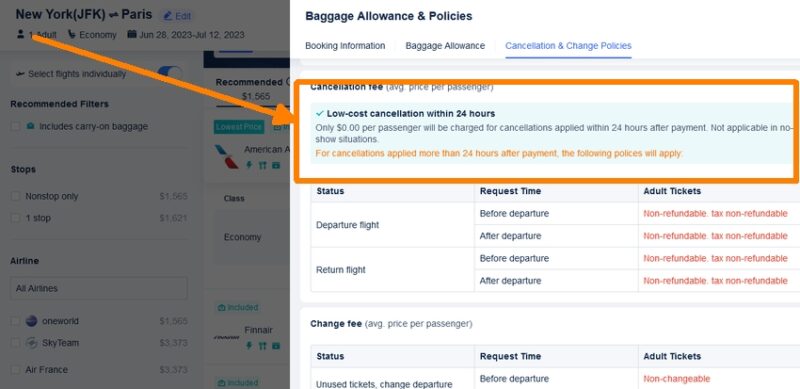 Trip.com allows you to cancel some flights within 24 hours for free and receive a full refund